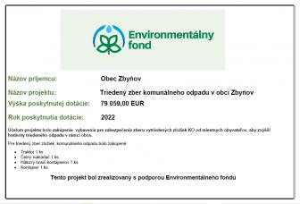 Environmetálny fond - Triedený zber komunálneho odpadu v obci 2022
